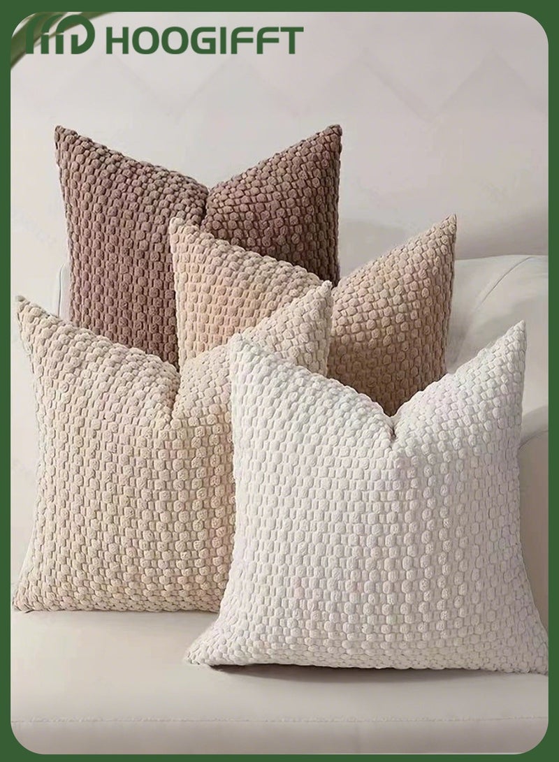 HOOGIFFT 4 Pieces Cushion Cover Set 45x45cm Dutch Velvet Textured Throw Pillow Covers with Hidden Zipper Soft Decorative Square Pillow Cases for Sofa Living Room Bedroom Majlis Home Decor - Image 1